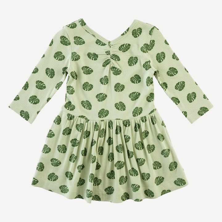 long sleeve twirl dress | tiny monstera | modal skinny rib