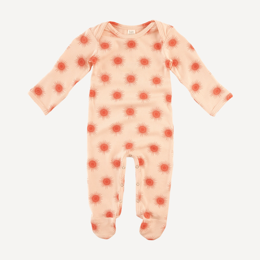 long sleeve lap neck footie | emberglow tiny sun | modal skinny rib