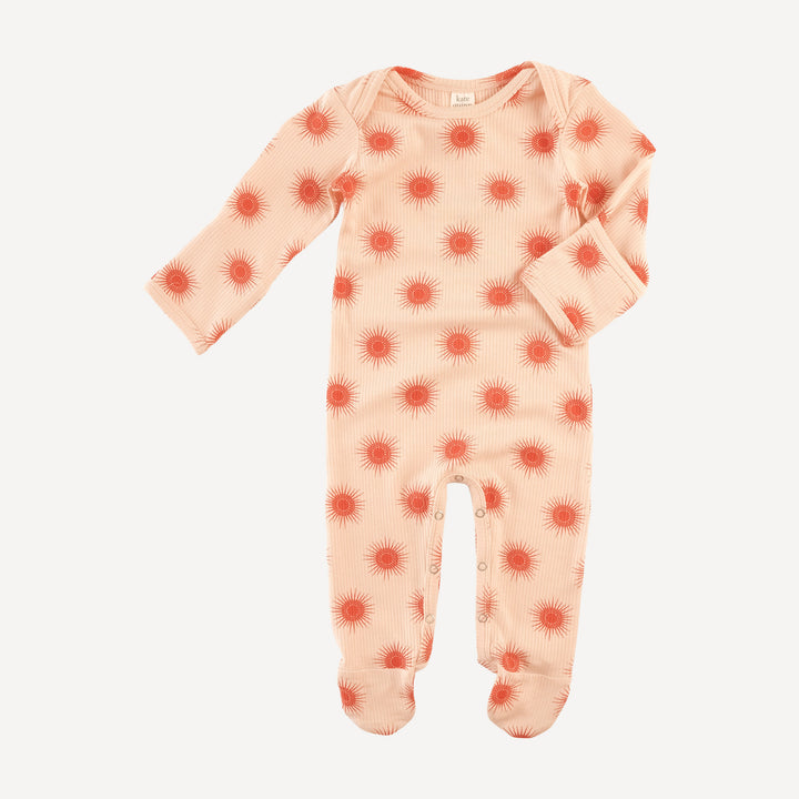 long sleeve lap neck footie | emberglow tiny sun | modal skinny rib