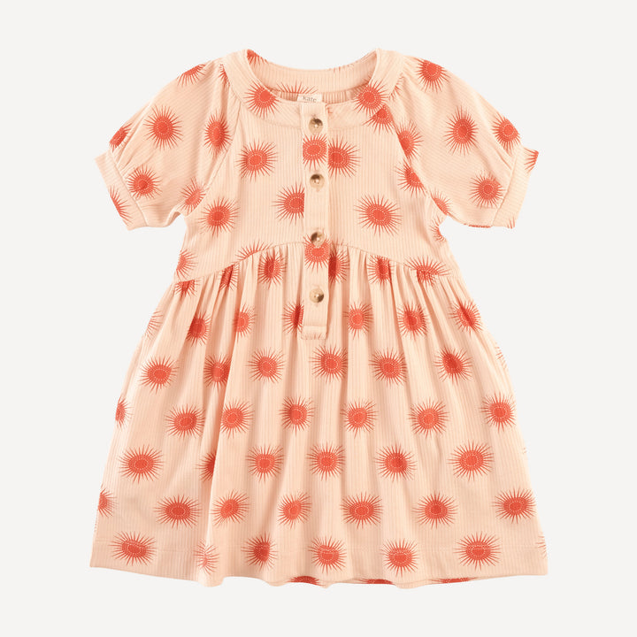 half sleeve gathered henley pocket dress | emberglow tiny sun | modal skinny rib