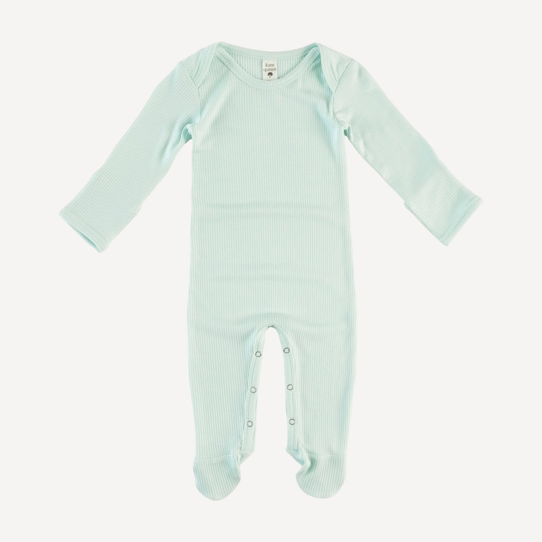 long sleeve lap neck footie | sea mist | modal skinny rib