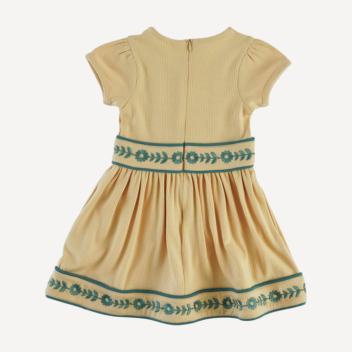 short puff sleeve piped square neck embroidered dress | marzipan | modal skinny rib