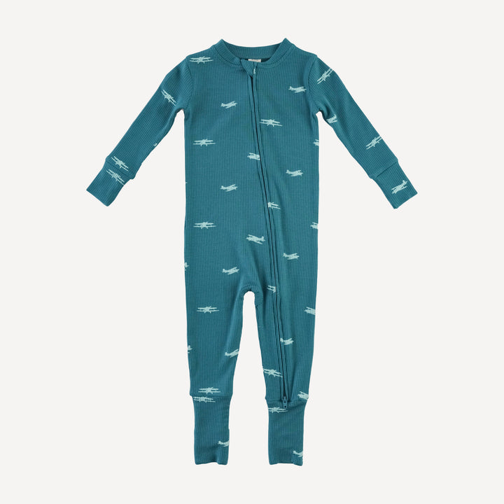 long sleeve convertible zippy pj | tiny planes | modal skinny rib