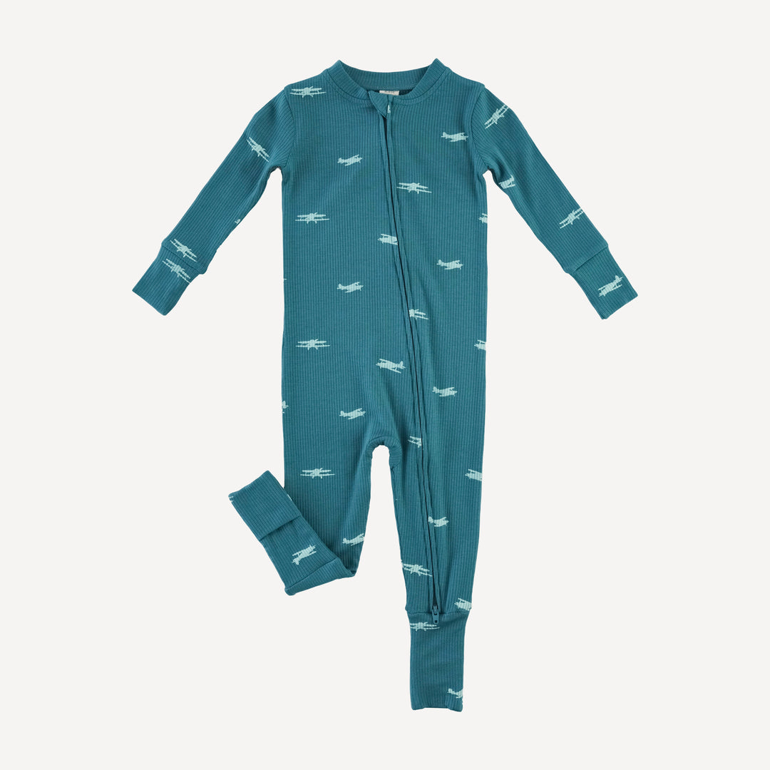 long sleeve convertible zippy pj | tiny planes | modal skinny rib
