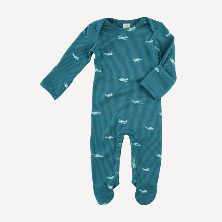 long sleeve lap neck footie | tiny planes | modal skinny rib