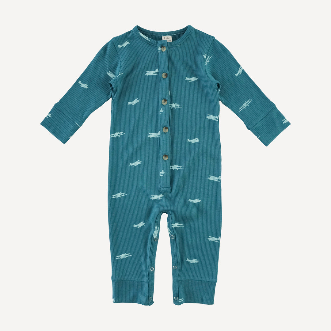 long sleeve button sport jumpsuit | tiny planes | modal skinny rib