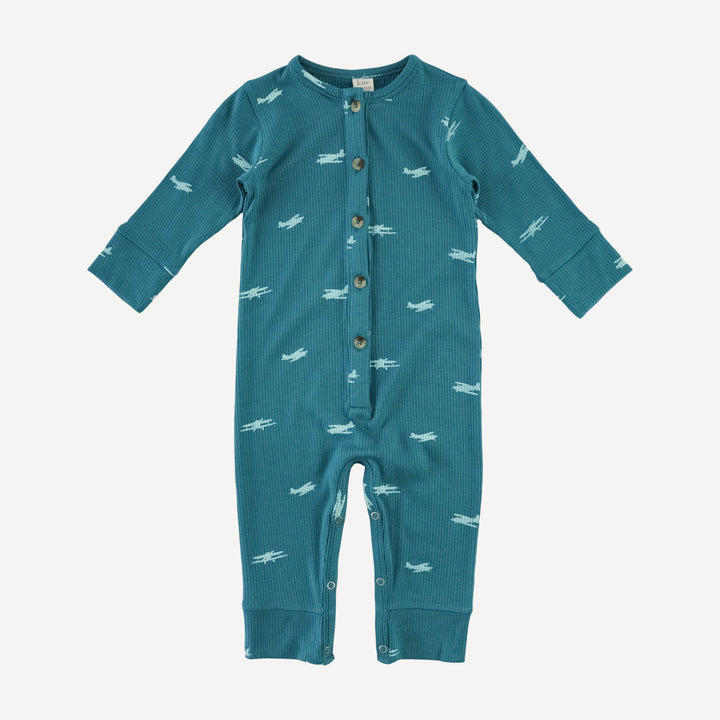 long sleeve button sport jumpsuit | tiny planes | modal skinny rib