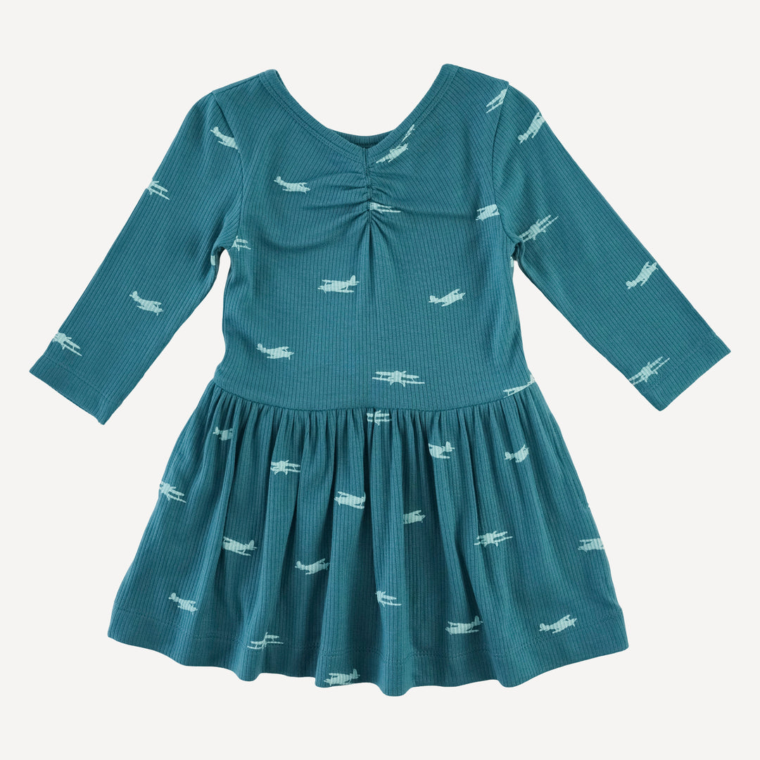 long sleeve twirl dress | tiny planes | modal skinny rib