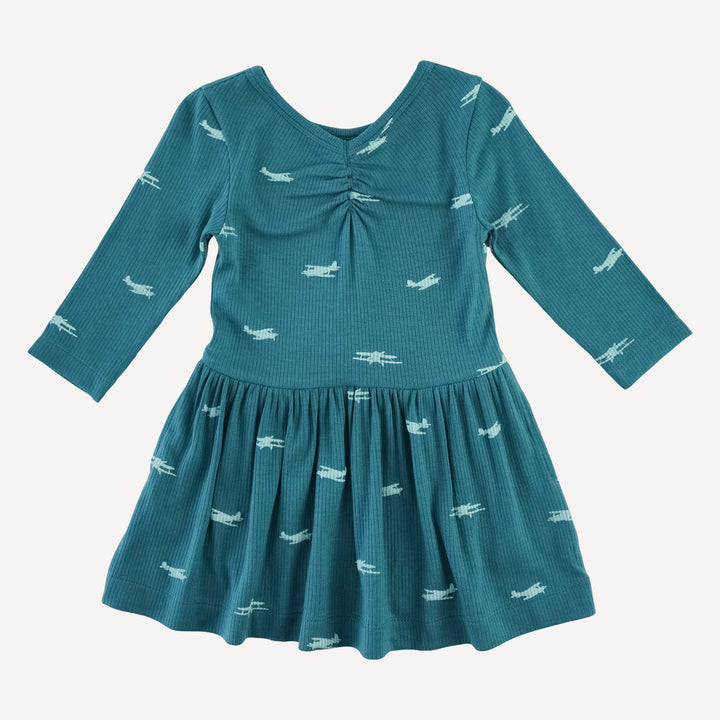 long sleeve twirl dress | tiny planes | modal skinny rib