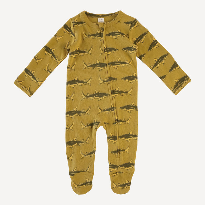 long sleeve zipper footie | willow shark | organic cotton interlock