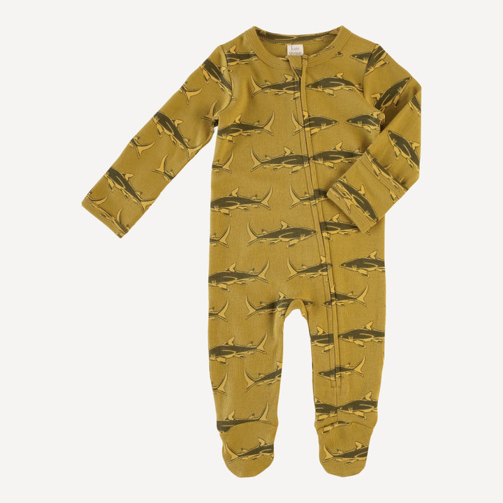 long sleeve zipper footie | willow shark | organic cotton interlock