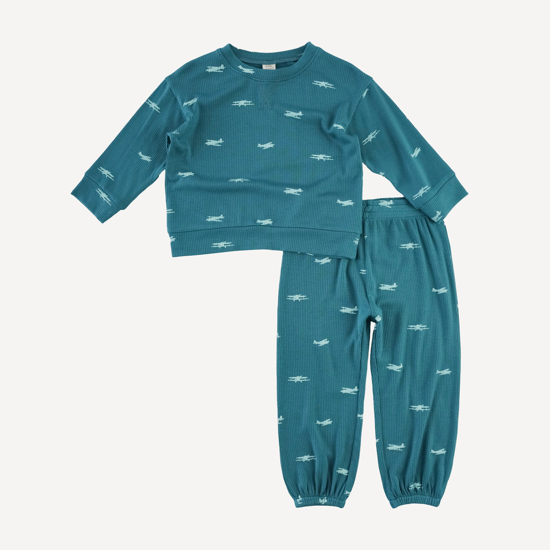 long sleeve relaxed jogger set | tiny planes | modal skinny rib