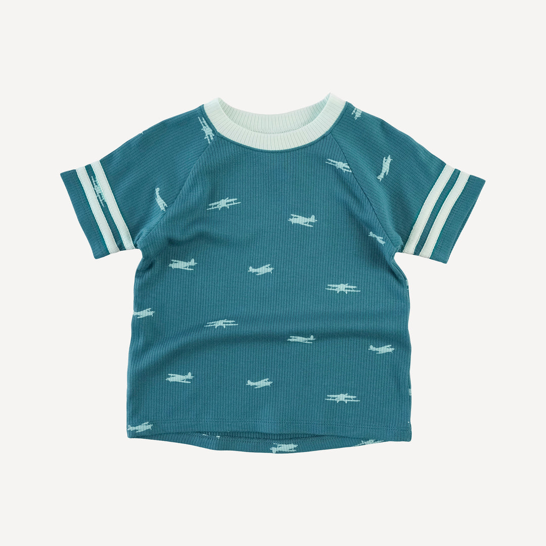 short sleeve football tee | tiny planes | modal skinny rib