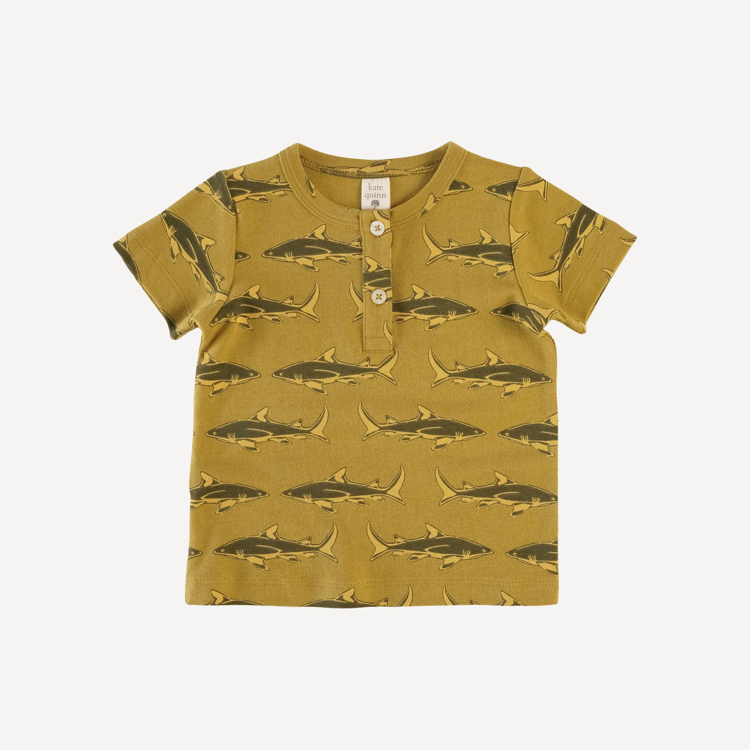 short sleeve basic henley tee | willow shark | organic cotton interlock