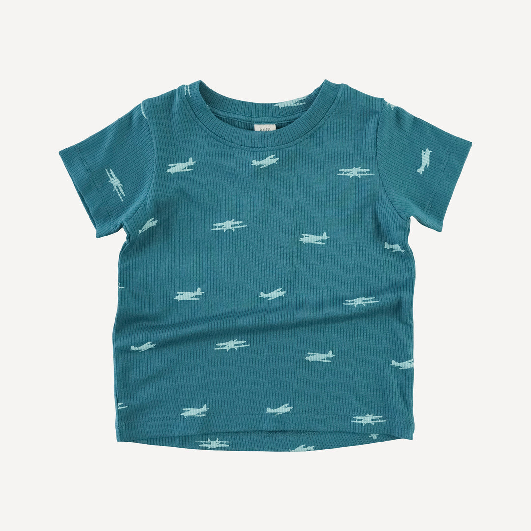 short sleeve essential boxy tee | tiny planes | modal skinny rib
