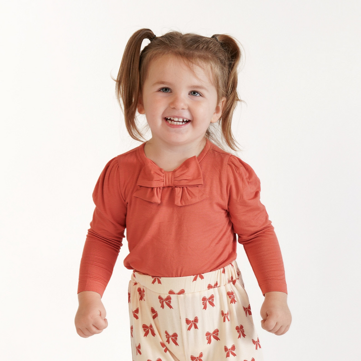 long sleeve bow top | rhubarb | bamboo