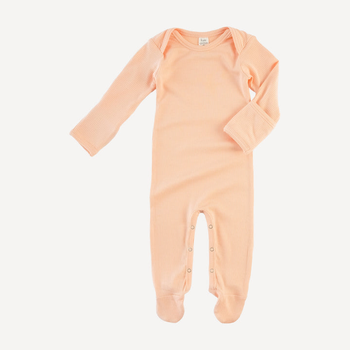 long sleeve lap neck footie | peach | modal skinny rib