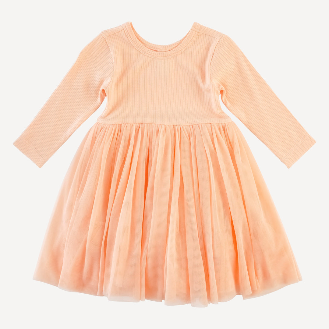 long sleeve ballerina tulle dress | peach | modal skinny rib