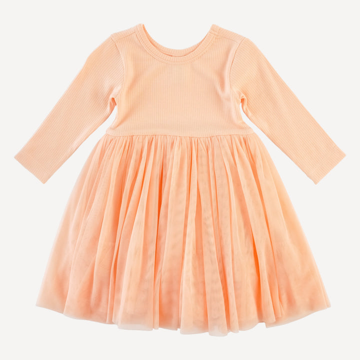 long sleeve ballerina tulle dress | peach | modal skinny rib