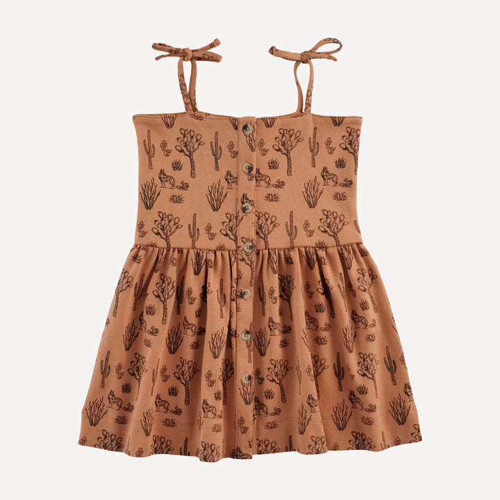 shoulder tie button sun dress | neutral desert landscape | organic cotton interlock