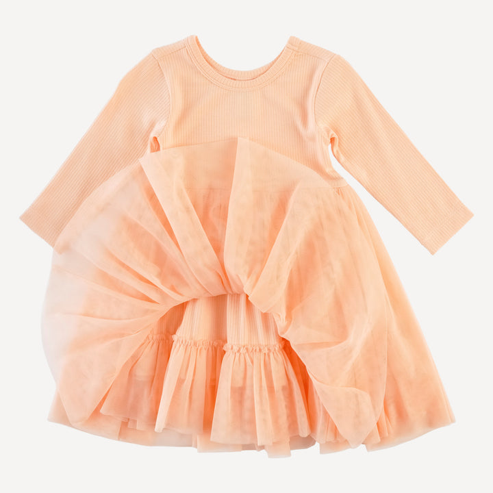 long sleeve ballerina tulle dress | peach | modal skinny rib