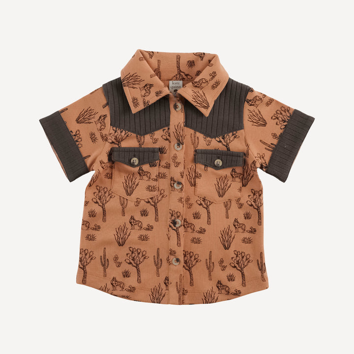 short sleeve button down cowboy shirt | neutral desert landscape | organic cotton interlock