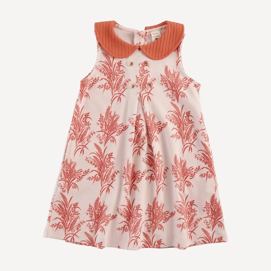 sleeveless kick pleat peter pan dress | mango wheatgrass | organic cotton interlock