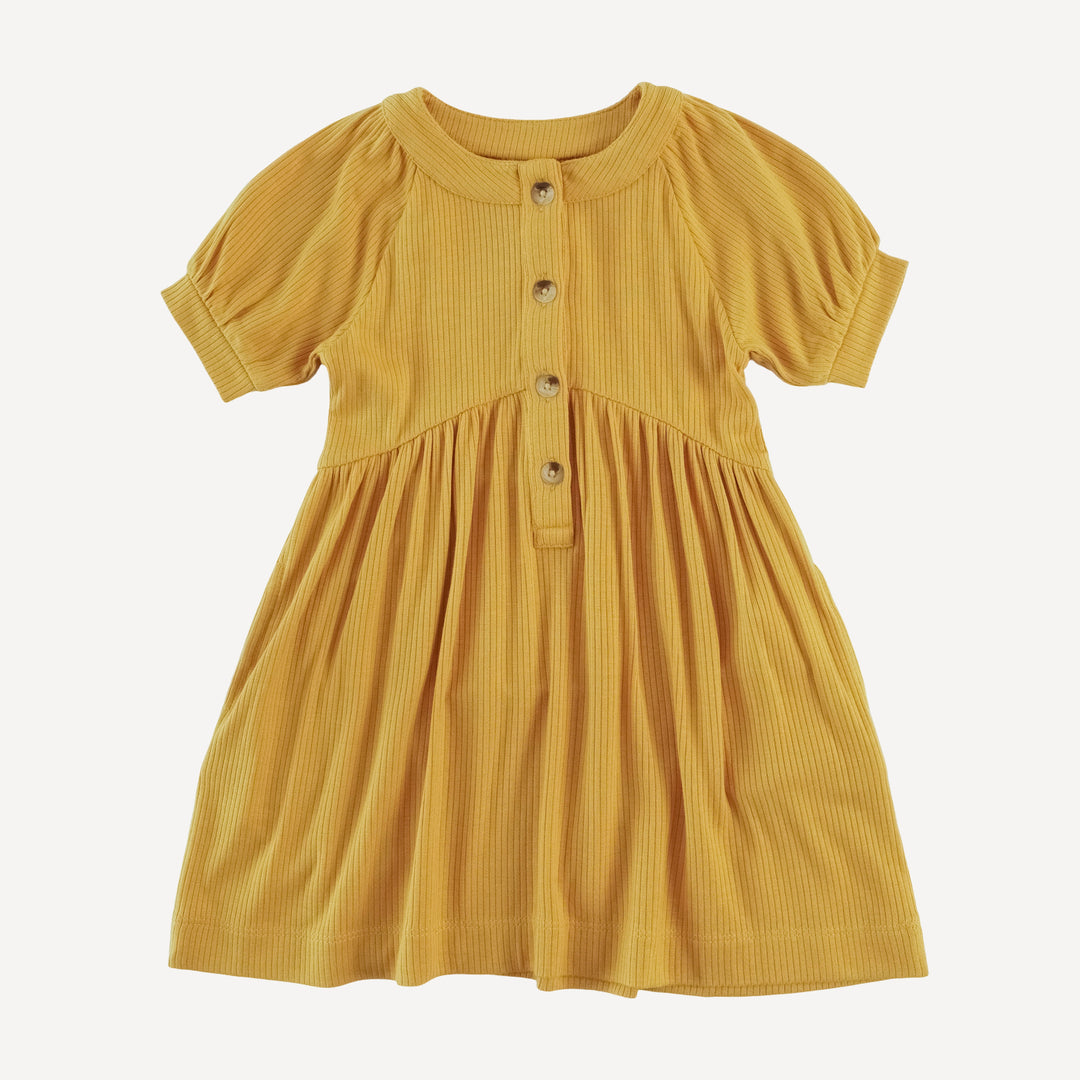 half sleeve gathered henley pocket dress | golden sun | modal skinny rib