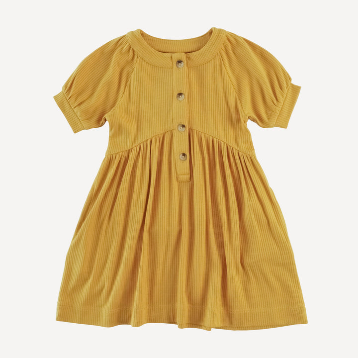 half sleeve gathered henley pocket dress | golden sun | modal skinny rib