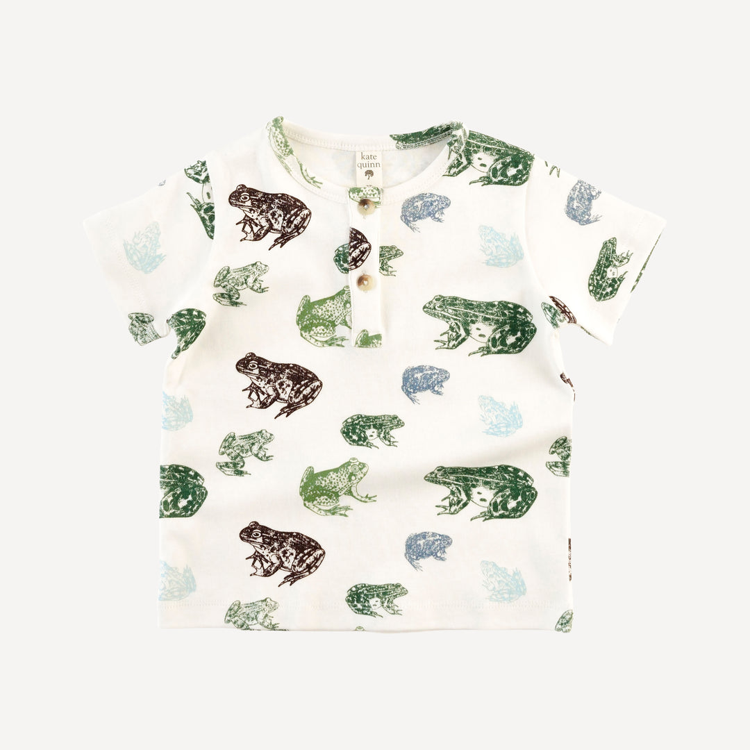 short sleeve basic henley tee | cali frogs | organic cotton interlock