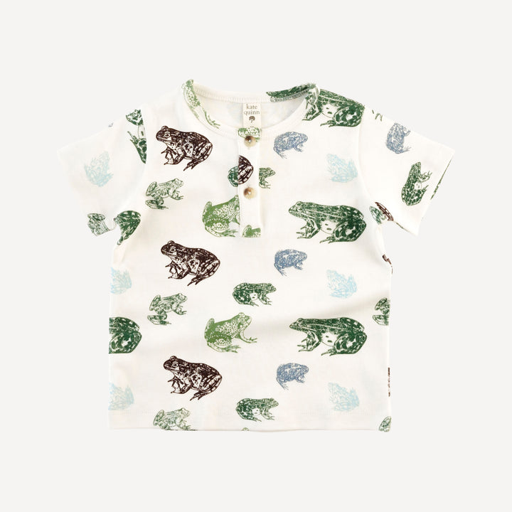 short sleeve basic henley tee | cali frogs | organic cotton interlock