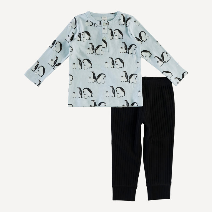 long sleeve henley play set | penguin family | organic cotton interlock