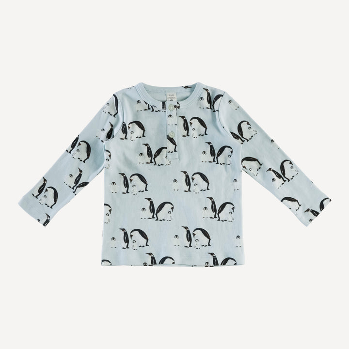long sleeve henley play set | penguin family | organic cotton interlock