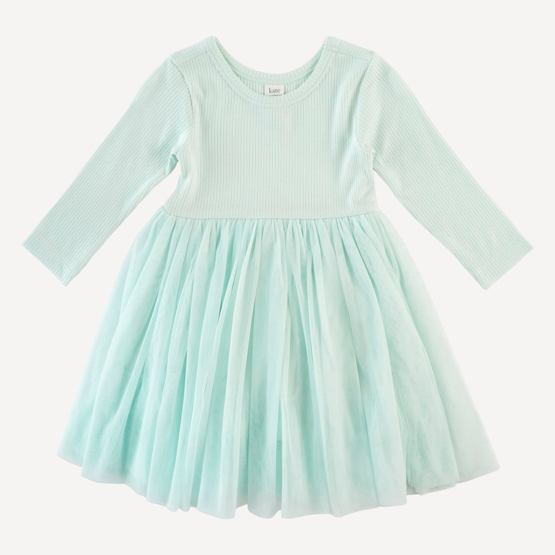 long sleeve ballerina tulle dress | sea mist | modal skinny rib