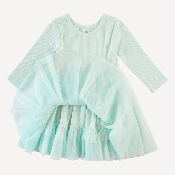 long sleeve ballerina tulle dress | sea mist | modal skinny rib