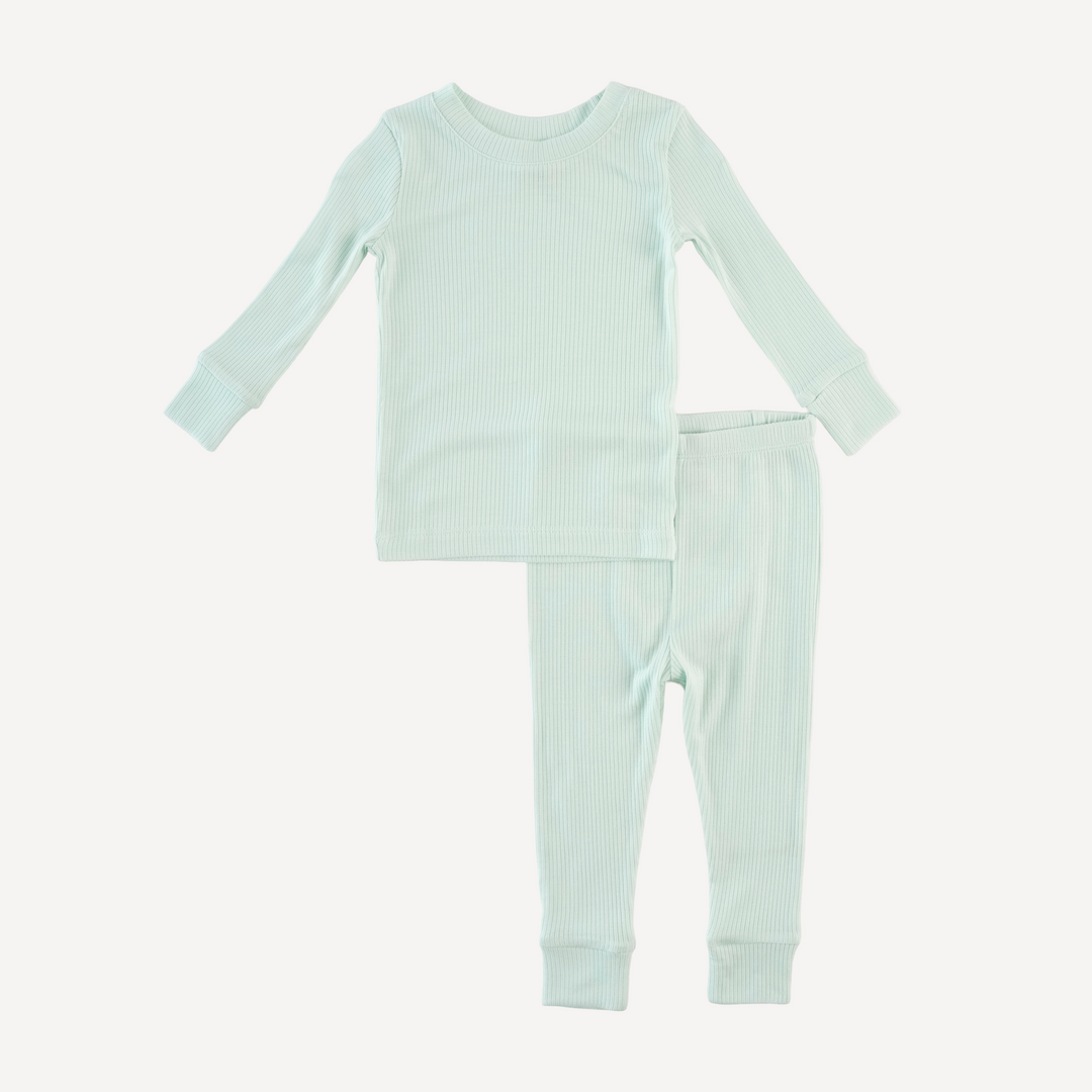 long sleeve crew neck pj set | sea mist | modal skinny rib