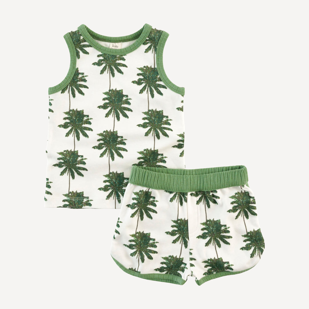 ringer tank + retro short set | green palm | organic cotton interlock