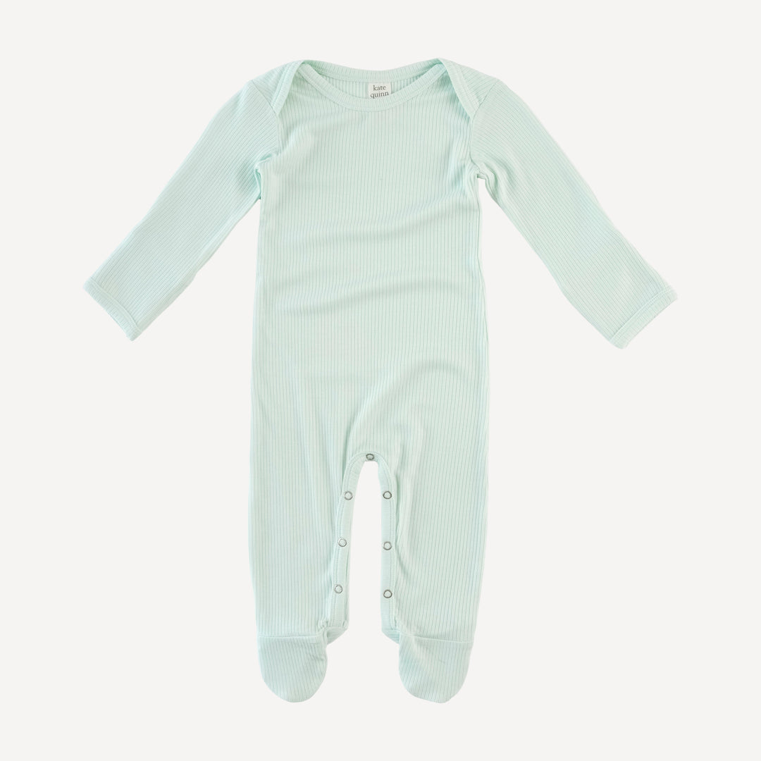 long sleeve lap neck footie | sea mist | modal skinny rib