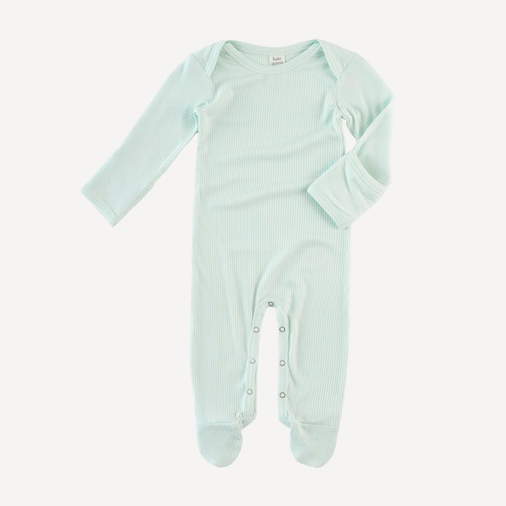 long sleeve lap neck footie | sea mist | modal skinny rib