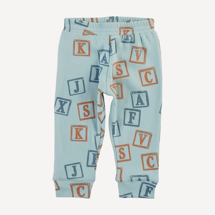 cuffed jogger | blue alphabet | organic cotton interlock