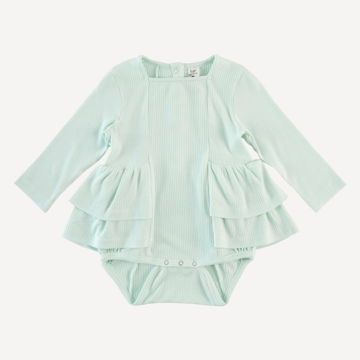 long sleeve double ruffle ballerina bubble | sea mist | modal skinny rib