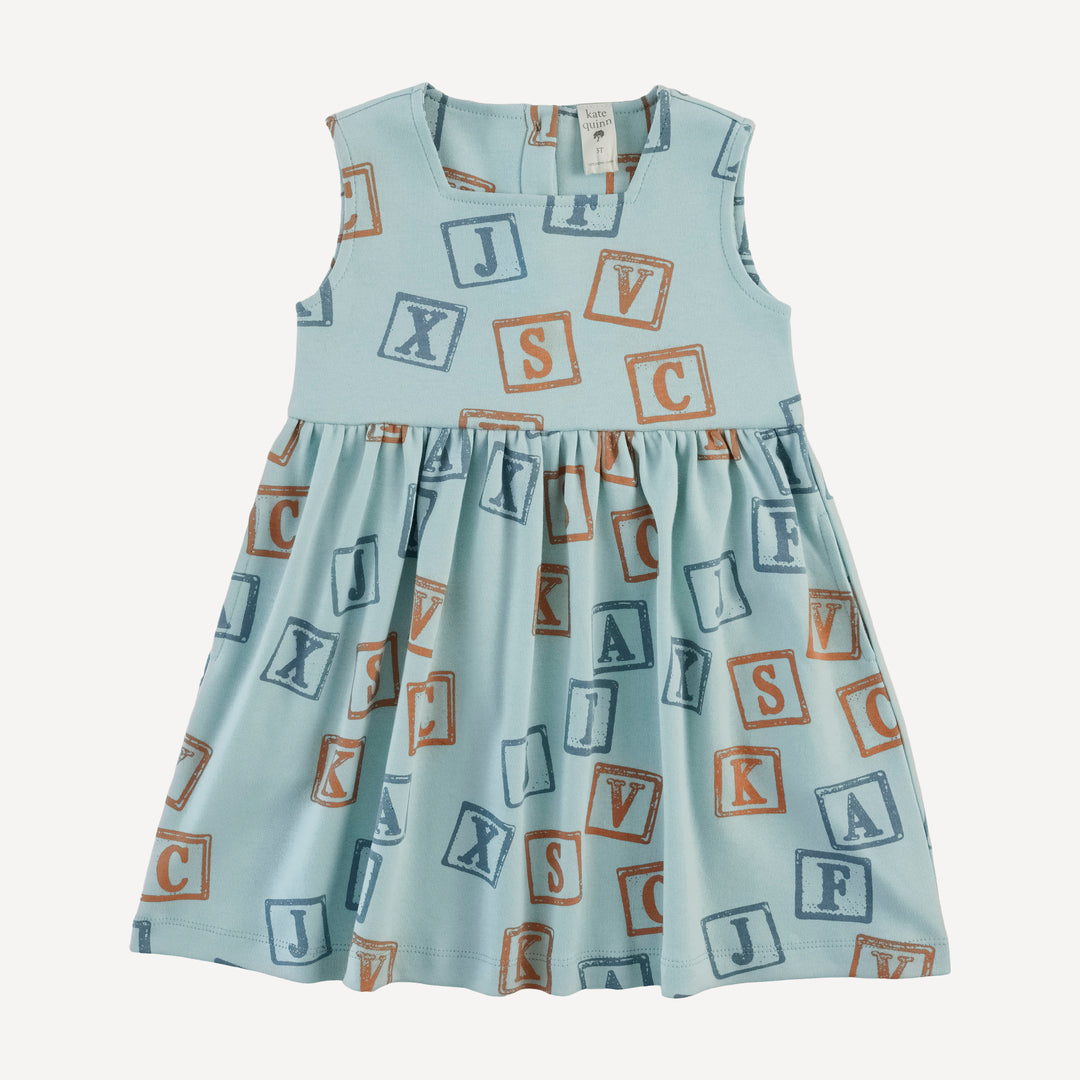 sleeveless square neck tunic | blue alphabet | organic cotton interlock