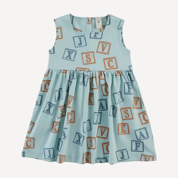 sleeveless square neck tunic | blue alphabet | organic cotton interlock