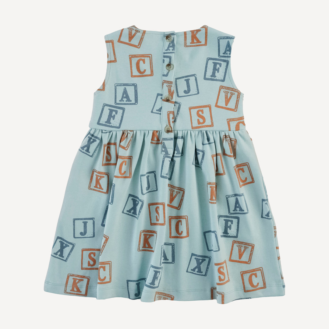 sleeveless square neck tunic | blue alphabet | organic cotton interlock