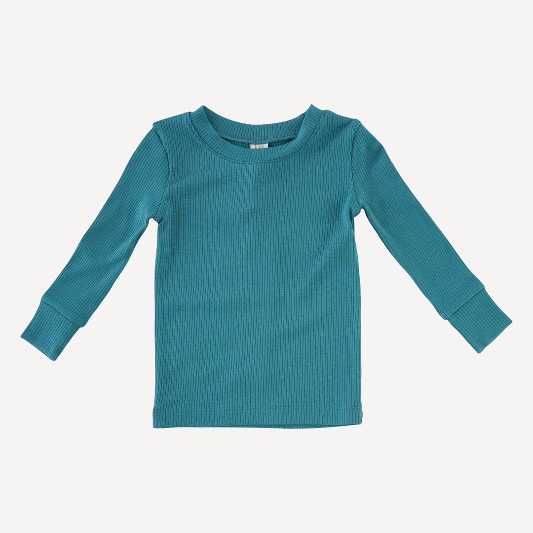 long sleeve crew neck pj set | teal | modal skinny rib