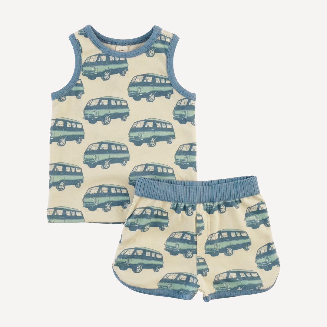 ringer tank + retro short set | blue beach van | organic cotton interlock