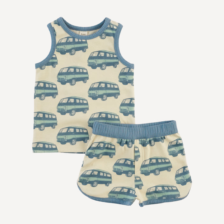 ringer tank + retro short set | blue beach van | organic cotton interlock