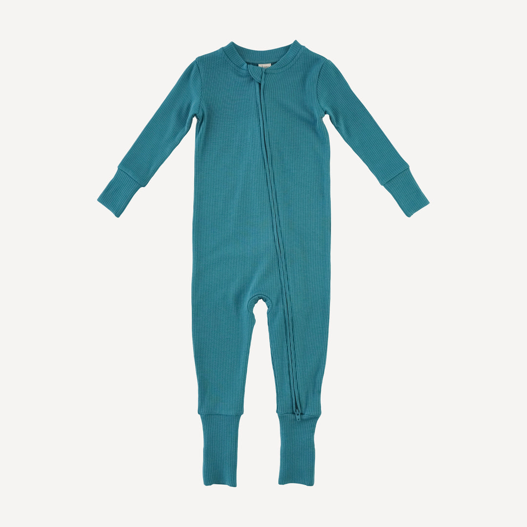 long sleeve convertible zippy pj | teal | modal skinny rib
