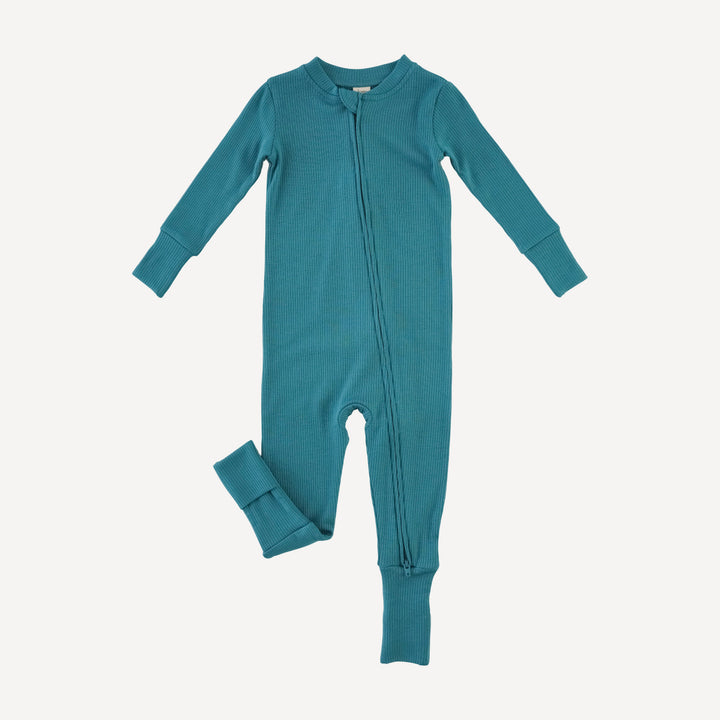 long sleeve convertible zippy pj | teal | modal skinny rib