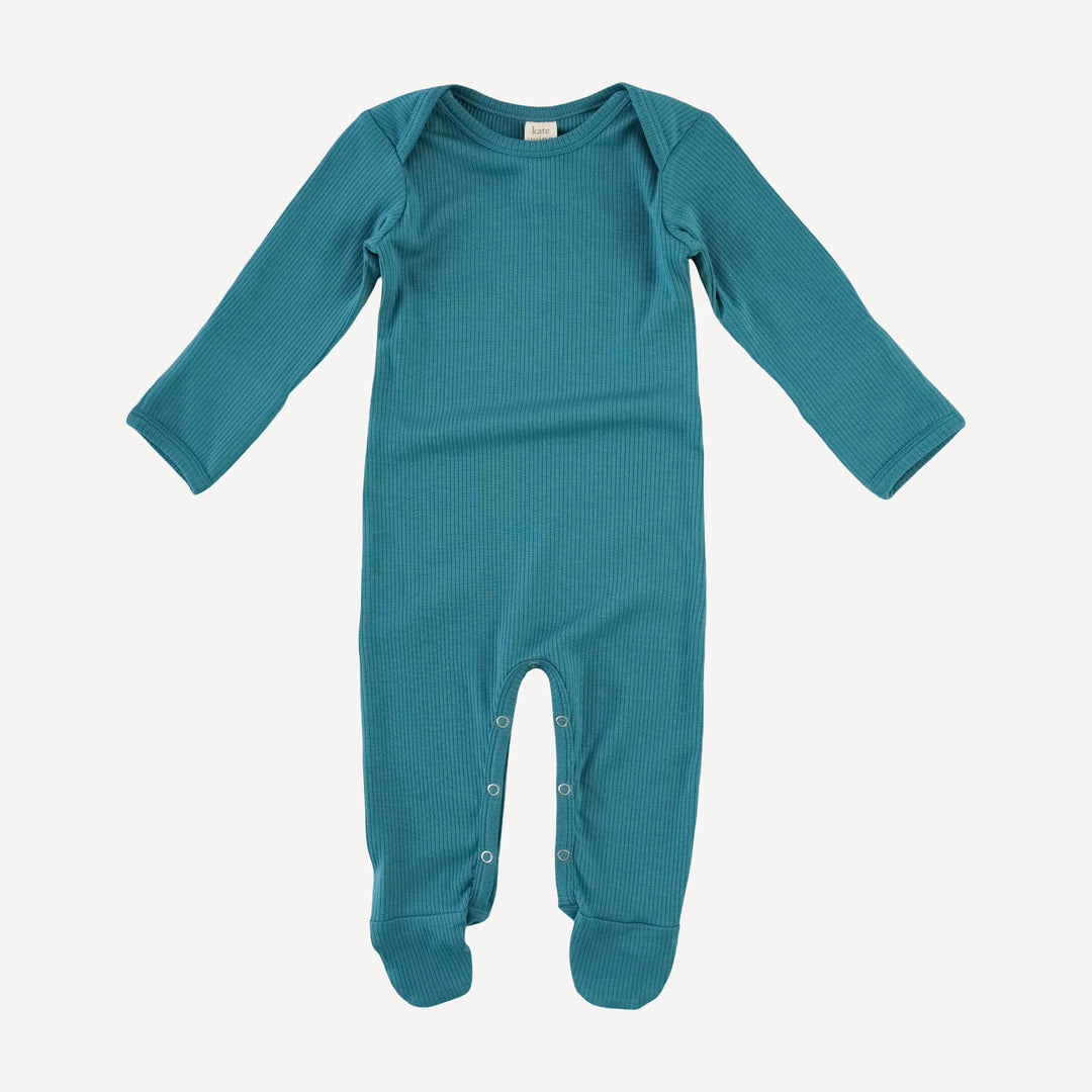 long sleeve lap neck footie | teal | modal skinny rib